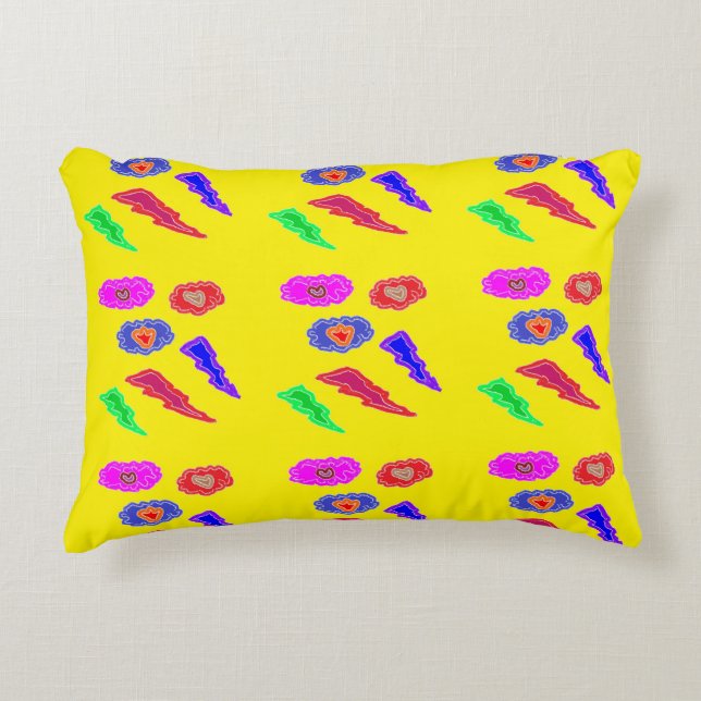 Kids extra loud party colours yellow pink blue art decorative cushion (Front)