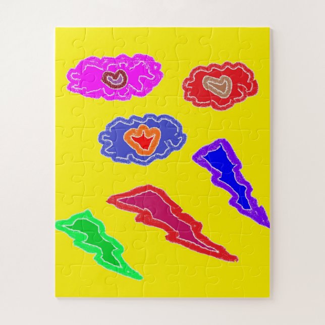 Kids extra loud party colours yellow pink blue art jigsaw puzzle (Vertical)