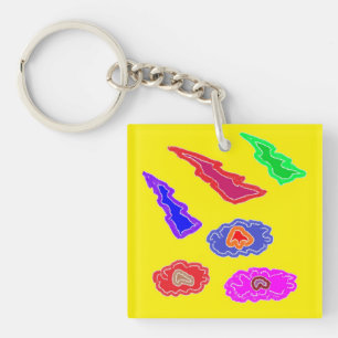 Kids extra loud party colours yellow pink blue art key ring