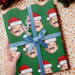 Kids Face Santa Hat Christmas Gift Wrap, Kids Face Wrapping Paper