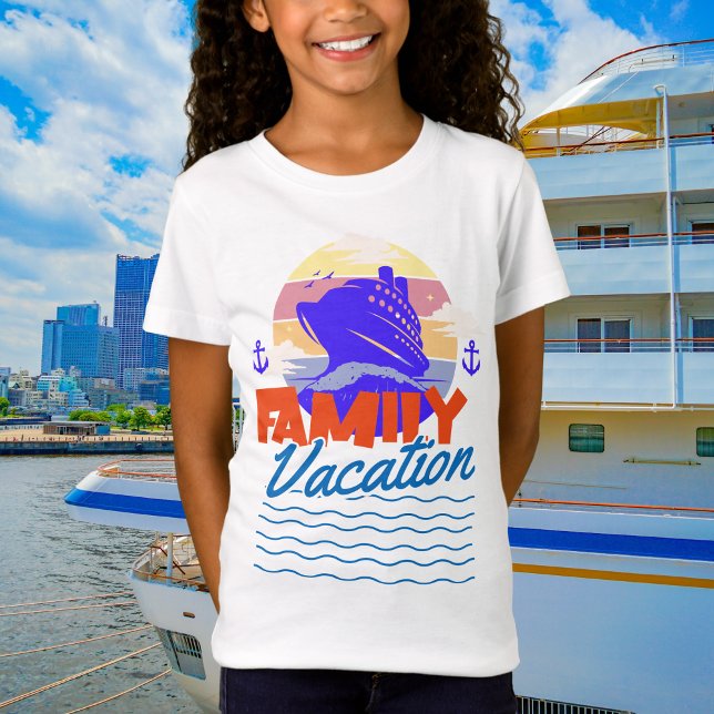 Kids Family Cruise Blue/Orange Vacation Sunset T-Shirt (A fun loving keepsake t shirt of your special vacation.)