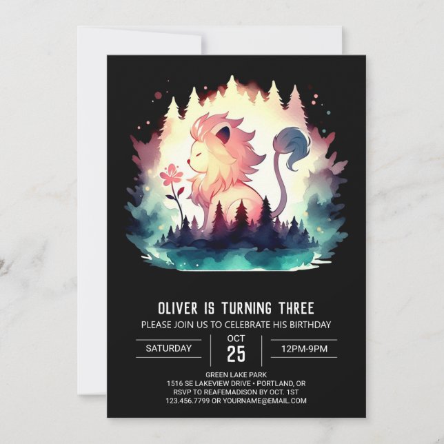 Kids Fantasy Lion Birthday Invitation (Front)