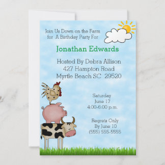Kids Farm Animal  Theme  Birthday Invitation