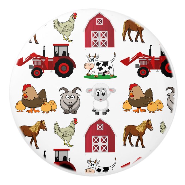 Kids Farm Animals Ceramic Knob (Front)