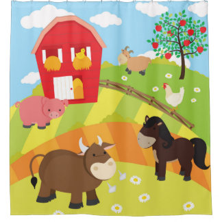 Kids Farm Animals, Farmer Theme Shower Curtain
