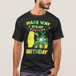 Kids Farmer Birthday Make Way Its My 4th Birthday T-Shirt