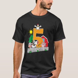 Kids Fifth 5th Birthday Farm Animal Cow Pig Chick T-Shirt