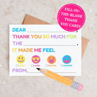 Kids Fill-In Thank You Card (Birthday Parties)