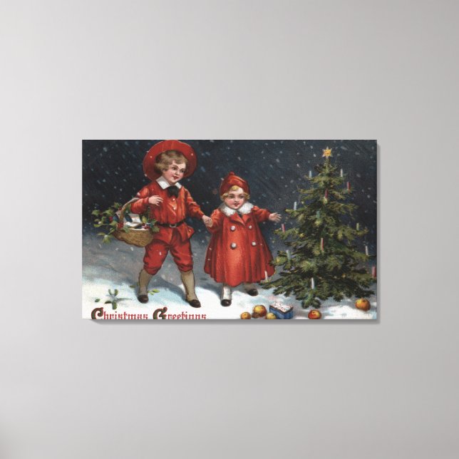Kids Finished Decorating Tree Canvas Print (Front)