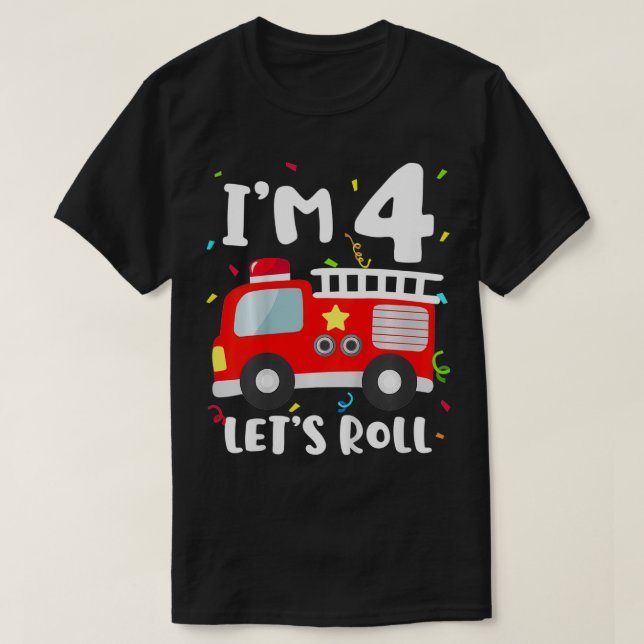 Kids Fire Truck 4th Birthday Toddler Boy Firefight T-Shirt (Design Front)