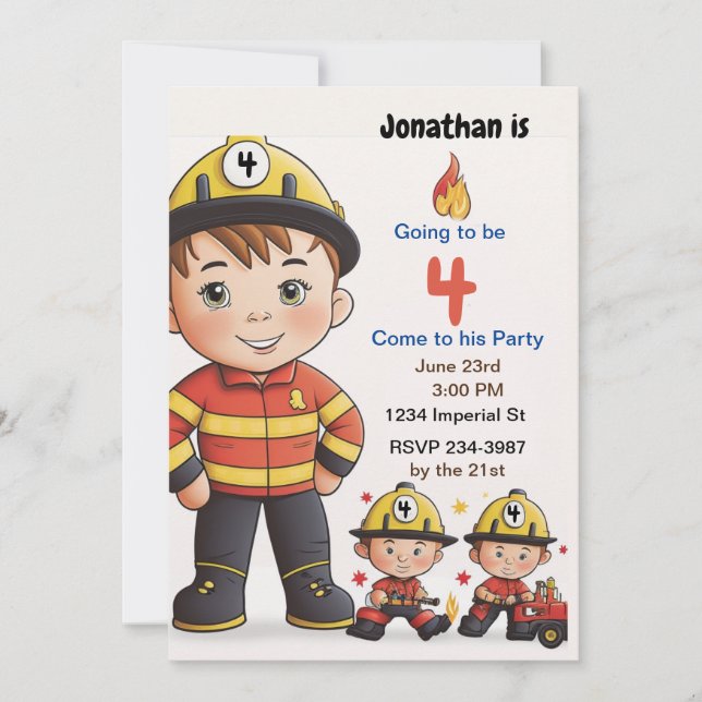 Kids Firefighter Customise the Age Birthday  Invitation (Front)