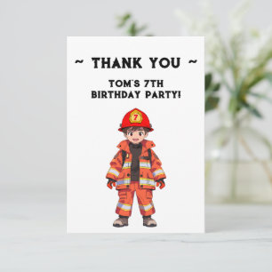 Kids Firefighter Themed Birthday Party Thank You Card