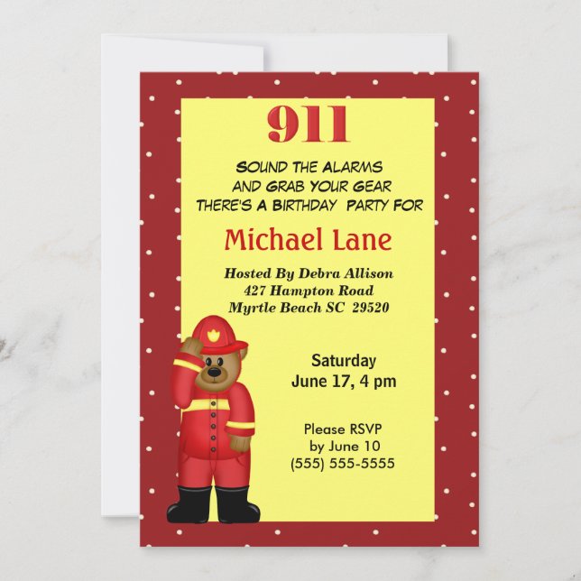 Kids Fireman  Birthday Invitation (Front)
