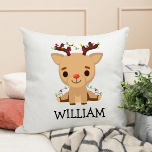 Kids First Christmas Cute Reindeer Name Cushion