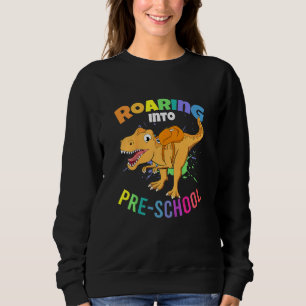 Kids First Day Of Preschool Boy Dino Roaring Into  Sweatshirt