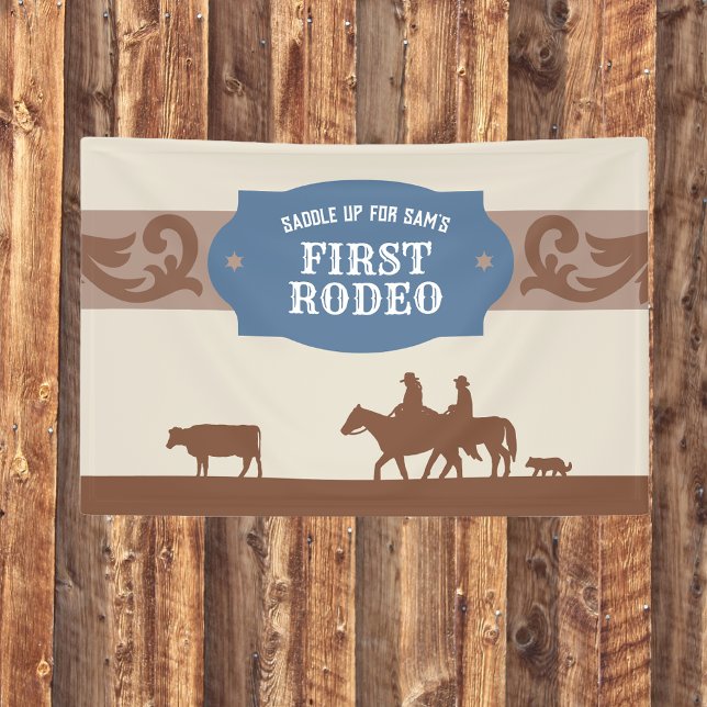 Kids FIrst Rodeo Blue/Brown Western Birthday Party Banner (Creator Uploaded)