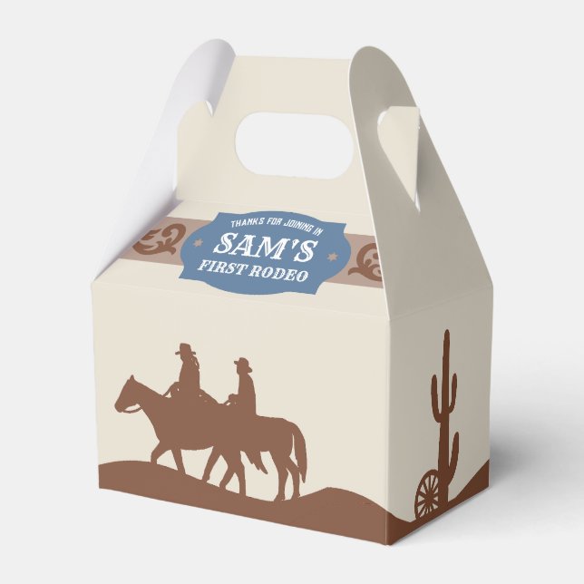 Kids FIrst Rodeo Blue/Brown Western Birthday Party Favour Box (Front Side)