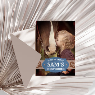 Kids FIrst Rodeo Blue/Brown Western Photo Thank You Card