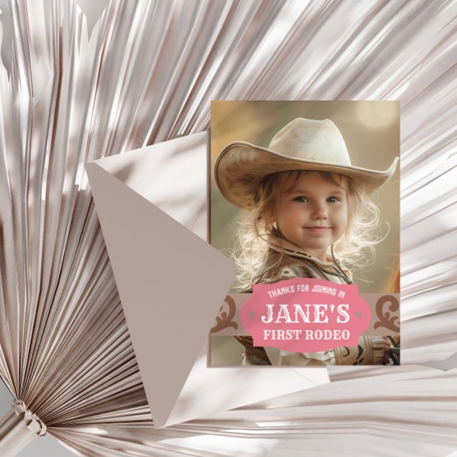 Kids FIrst Rodeo Pink/Brown Western Photo Thank You Card (Creator Uploaded)