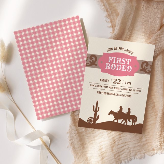 Kids FIrst Rodeo Pink Western Birthday Party Invitation (Creator Uploaded)