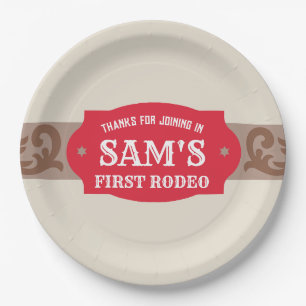 Kids FIrst Rodeo Red/Brown Western Birthday Party Paper Plate