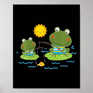 Kids Fishing Frogs Cute Fisherman  Poster