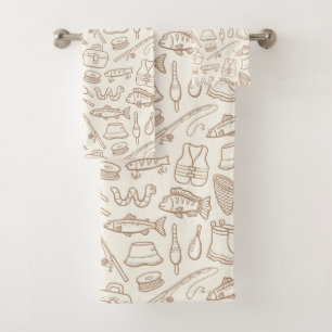 Kids Fishing Gear Fish Angler Hiking Camping Beige Bath Towel Set
