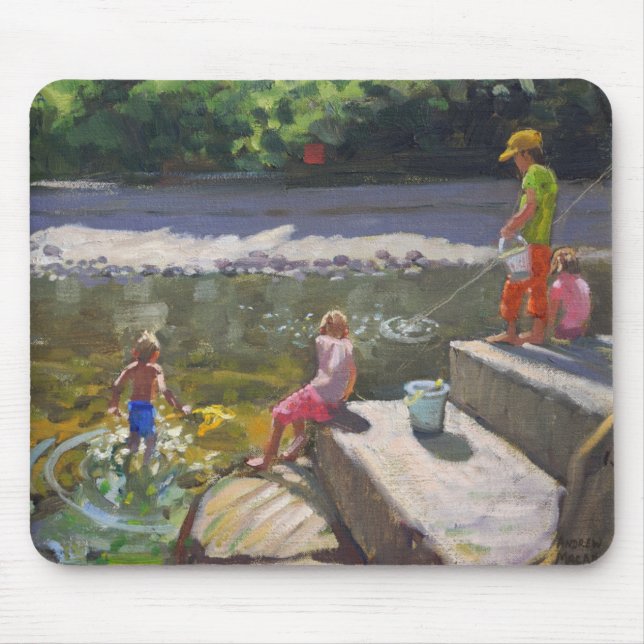 Kids fishing Looe Cornwall 2014 Mouse Pad (Front)