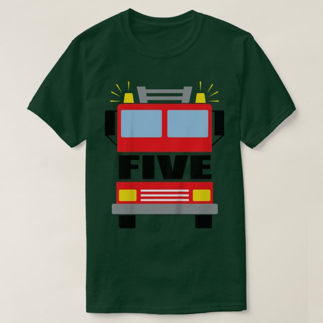 Kids FIVE (5) year old 5th Birthday Fire Truck the T-Shirt (Design Front)