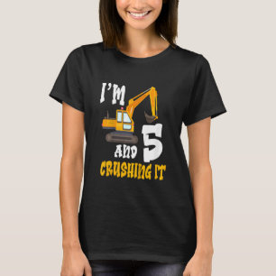 Kids Five 5yr 5th Birthday Digger Boy Construction T-Shirt