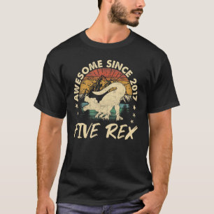 Kids Five Rex 5th Birthday Dinosaur Awesome Since T-Shirt