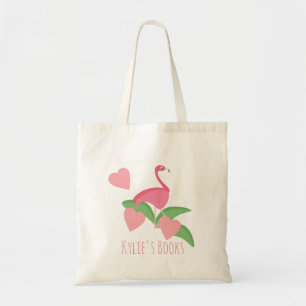 Kids Flamingo Hearts Library Book Tote Bag