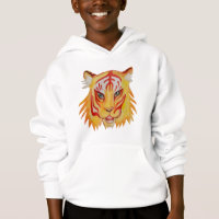 Kids' Fleece Pullover Hoodie Tiger Drawing