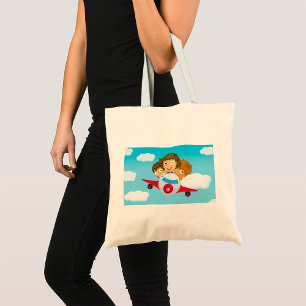 Kids Flying Aeroplane Cartoon Fun Aviation Tote Bag