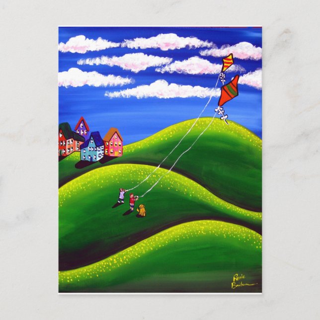 Kids Flying Kites Post Card (Front)