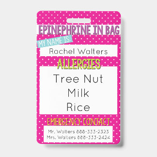Kids Food Allergy Medical Allergy Alert ID Badge