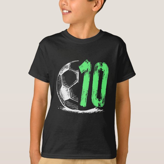 Kids Football 10 Years Old Boy Birthday Party T-Shirt (Front)