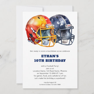 Kids Football Birthday Orange Blue Invitation