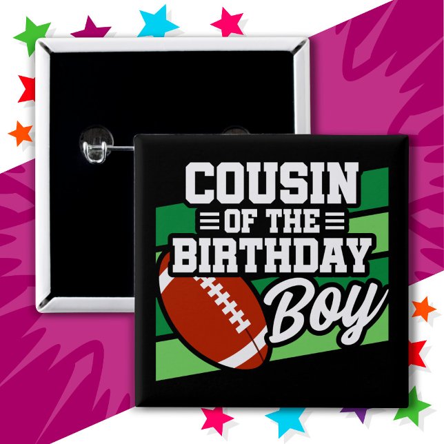 Kids Football Party Cousin of the Birthday Boy 15 Cm Square Badge (Creator Uploaded)