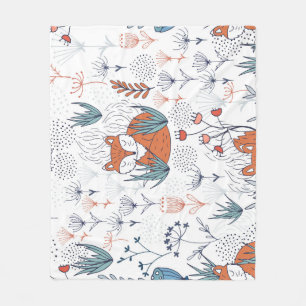 Kid's forest illustration, foxes and flowers. fleece blanket