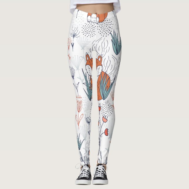 Kid's forest illustration, foxes and flowers. leggings (Front)