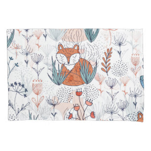 Kid's forest illustration, foxes and flowers. pillowcase