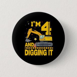 Kids Four 4yr 4th Birthday Excavator 4 Year Old Bo 6 Cm Round Badge