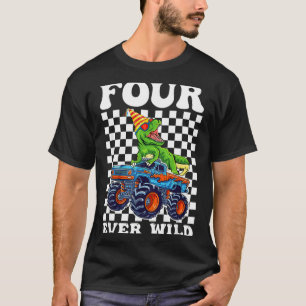 Kids Four Ever Wild Dinosaur Monster Truck 4th Bir T-Shirt