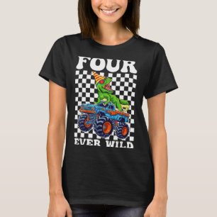 Kids Four Ever Wild Dinosaur Monster Truck 4th Bir T-Shirt