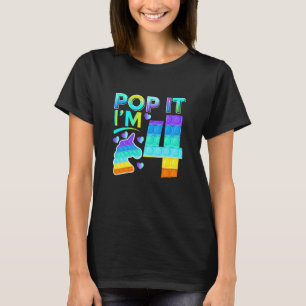 Kids Four Pop It I'm 4 Cute Unicorn Birthday Fidge T-Shirt