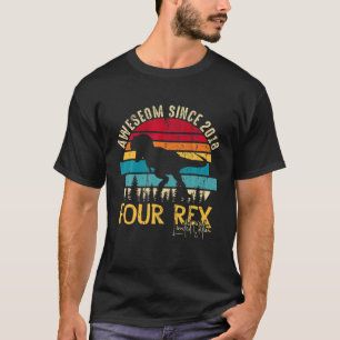Kids Four Rex 4Th Birthday Dinosaur 4 Yr Old Aweso T-Shirt