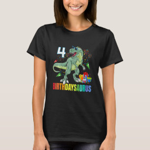Kids Four Saurus Birthday Rex Dino 4th Dinosaur 4 T-Shirt