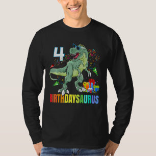 Kids Four Saurus Birthday Rex Dino 4th Dinosaur 4 T-Shirt