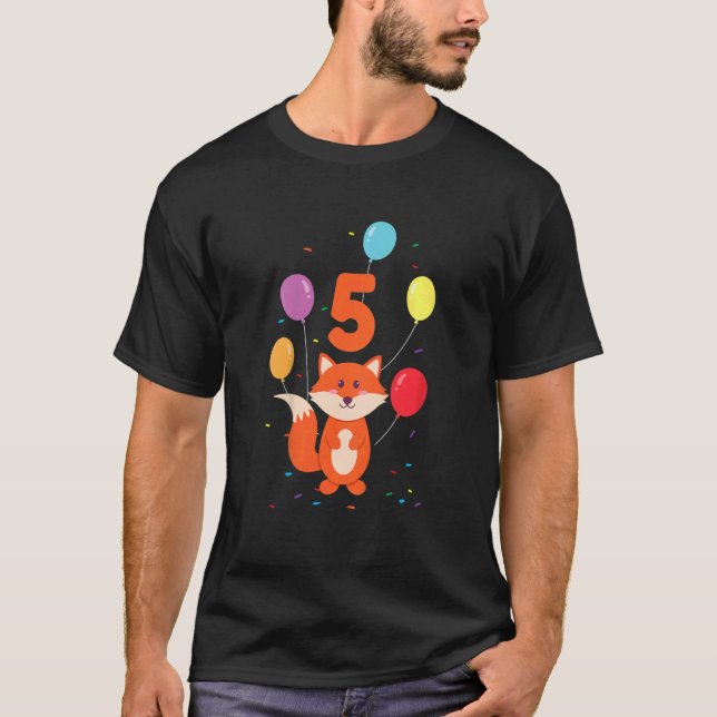 Kids Fox Balloons 5th Birthday Party Zoo Animal 5  T-Shirt (Front)